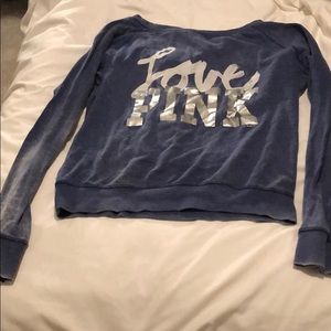 VS Pink SzMed Lightweight Crew Navy Pullover